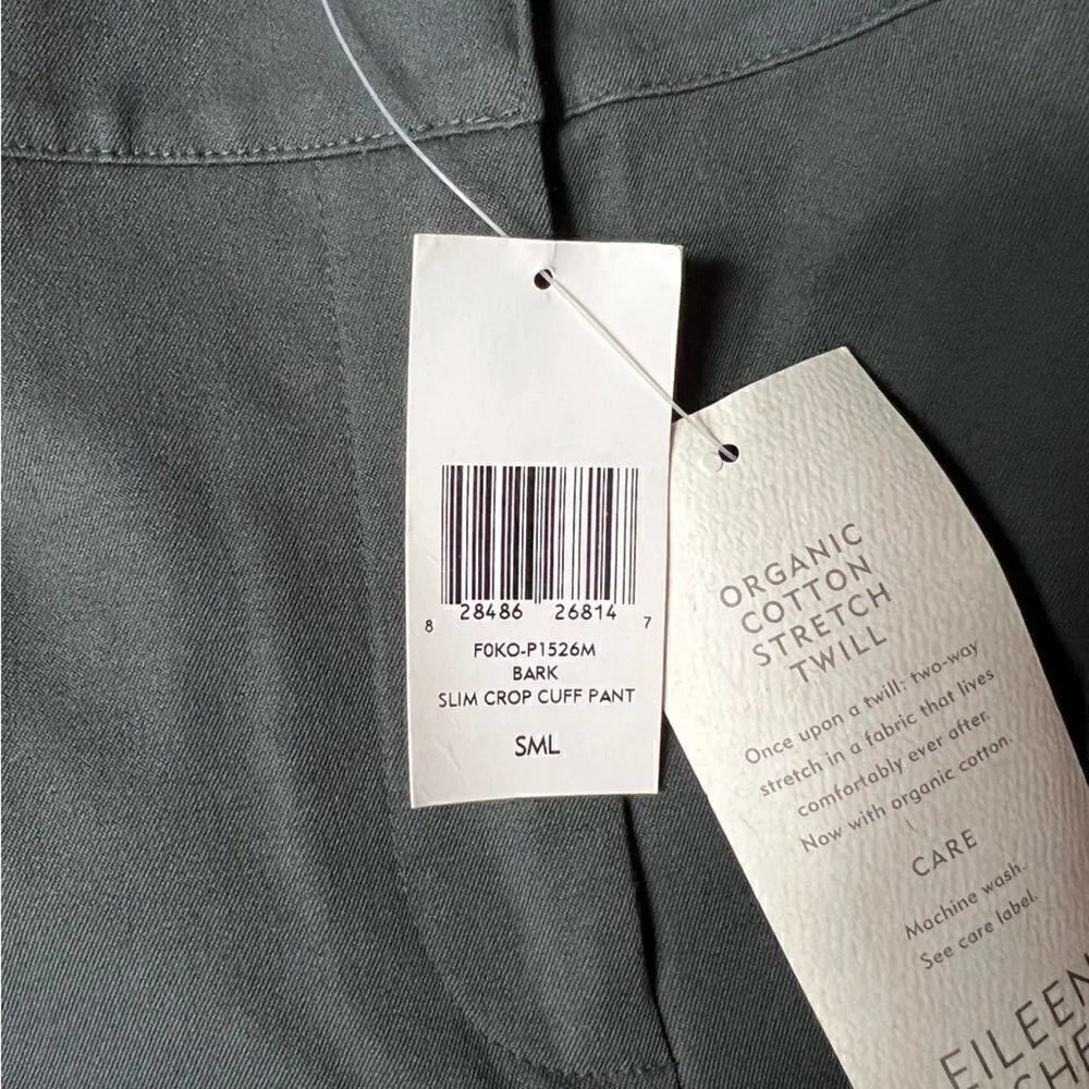 Eileen Fisher Slim Crop Cuffed Pants in Bark Size Small NWT